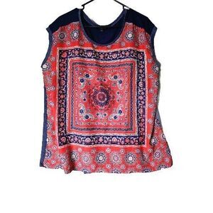 Signature 1 Studio Sleeveless Top Womens Plus Size 2X Red Blue Geometric Paisley